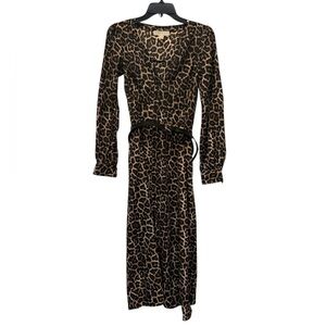 Michael, Michael Kors Leopard Print Long Sleeve V-neck Belted Dress Size XS